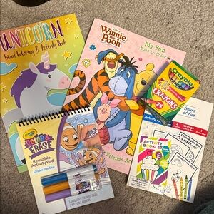 Crayola Color& Erase, Unicorn and Winnie the Pooh Book & Crayon Coloring Set